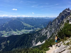 Von den Steinbergen in den lichten Latschenwald im Abstieg von der Passauer Hütte