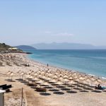 Lukovë Strand - im Hintergrund Korfu