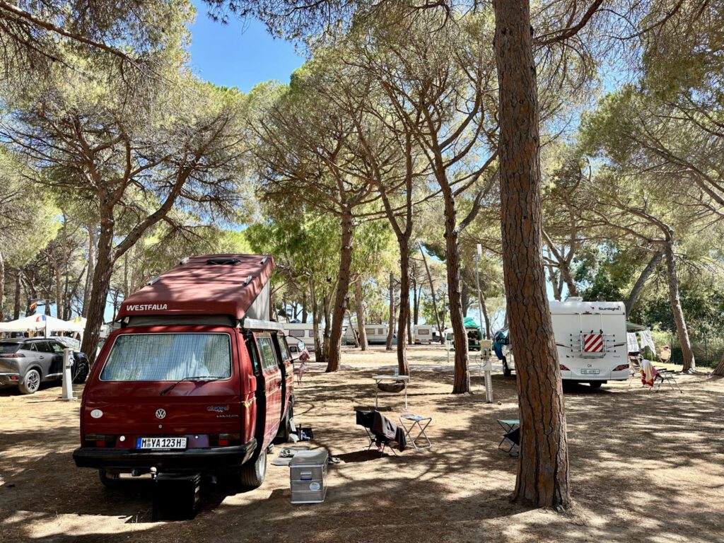 Unser Stellplatz im hinteren Bereich des Camping Le Pansard in La Londe-les-Maures